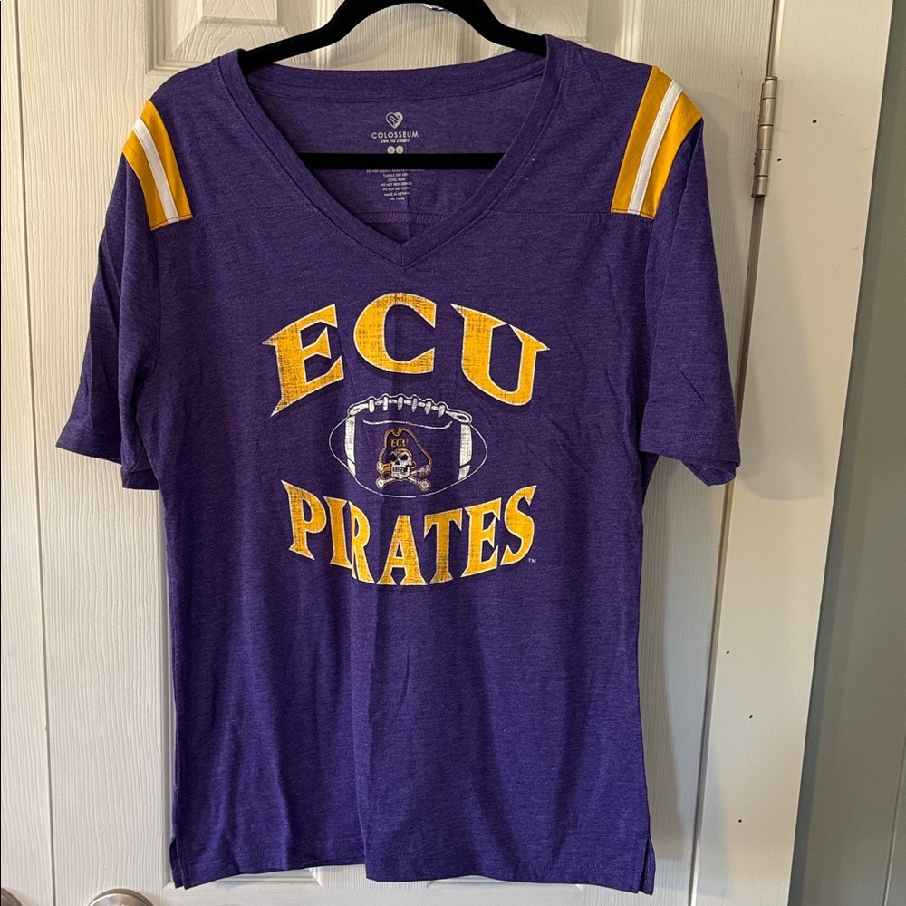Colosseum Women’s Purple and Gold ECU Pirates Football Short Sleeve Tee